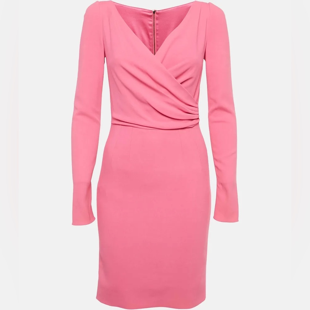 Dolce & Gabbana Fuchsia Pink Wrap Front Long Sleeve Mini Dress